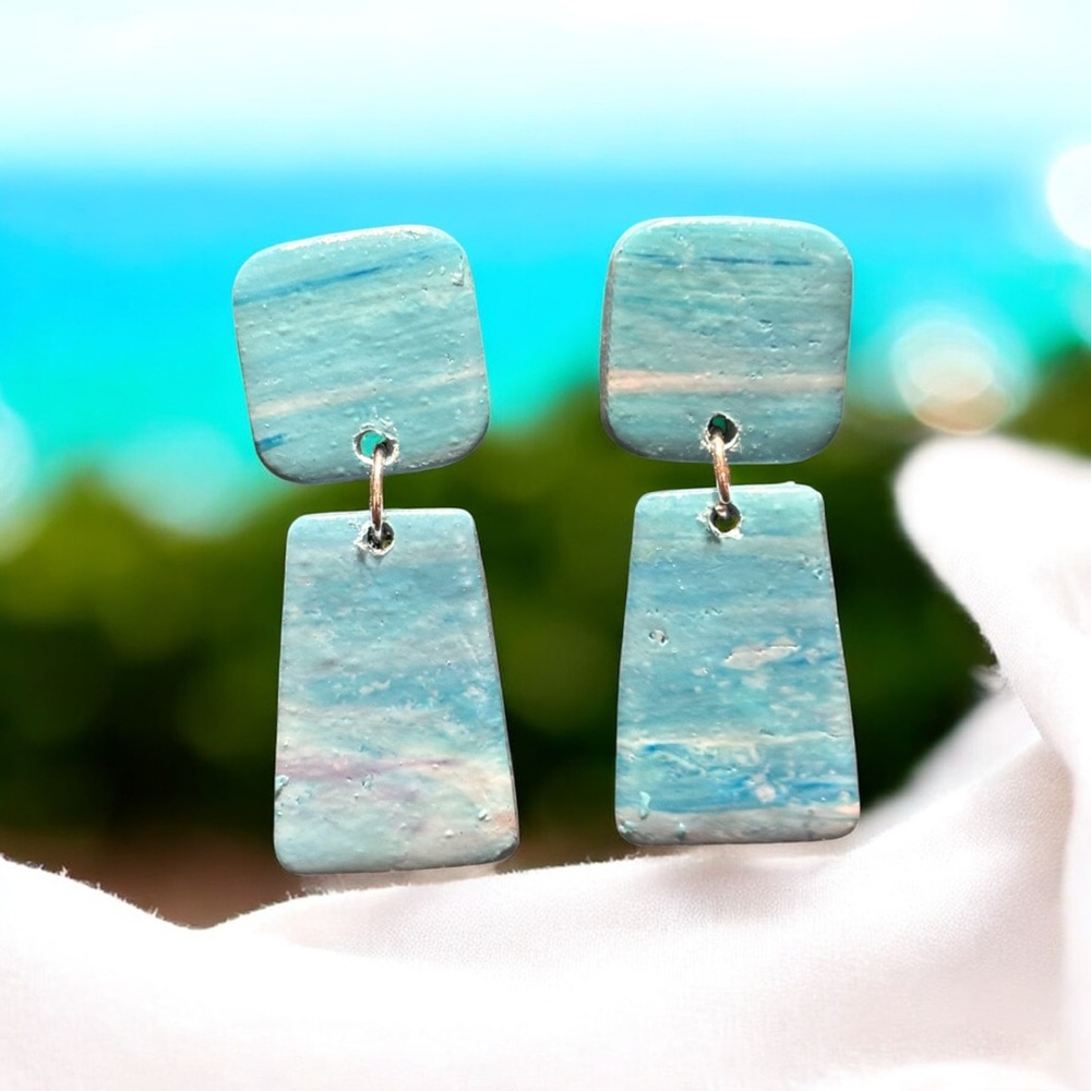 Polymer clay Elegant Blue Stone Earrings